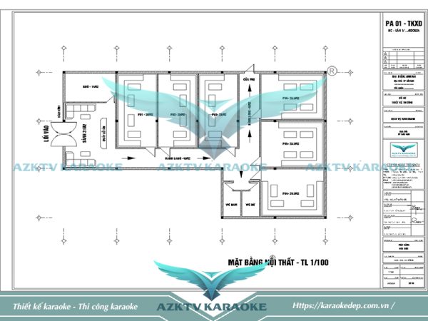 Hồ sơ thiết kế quán karaoke 300m2 với 6 phòng kinh doanh 2024