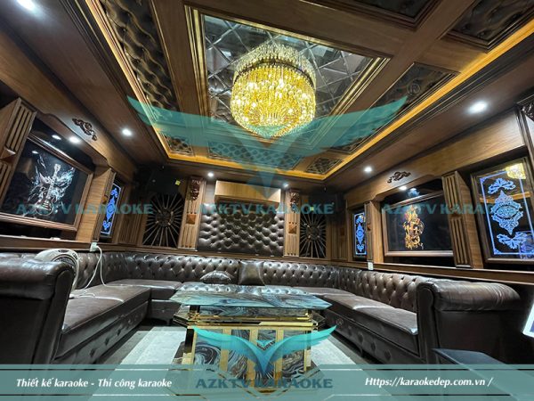 Thiết kế thi công trọn gói phòng karaoke chất liệu gỗ tại Biệt Thự Louis Hoàng Mai HN